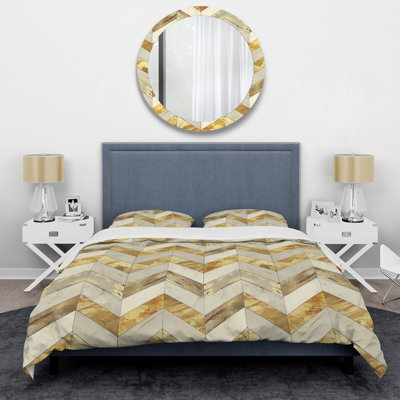 Ensemble de housse de couette transitionnelle Ivory Cream Chevron Glam