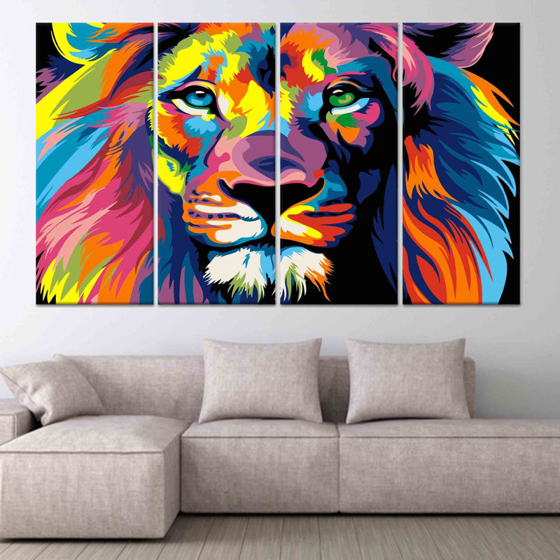 Élégante reproduction d'art sur toile Lion: décor de verre abstrait, toile tendue 4P, 31,5 po H x 63 po l