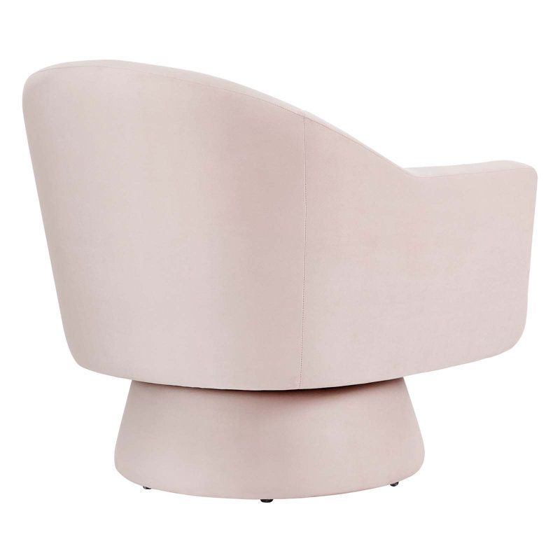 Astral Pink Velvet Barrel Swivel Accent Chair with Wood Base