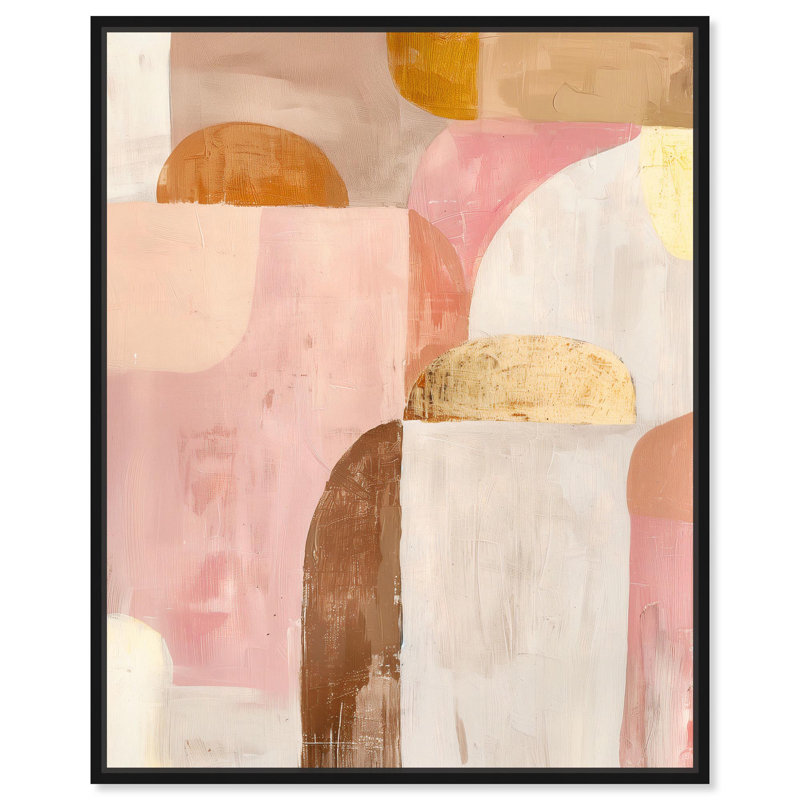 Toile rose quartz et sable II par Art Remedy, H 21 po x l 17 po, Cadre flottant, Noir