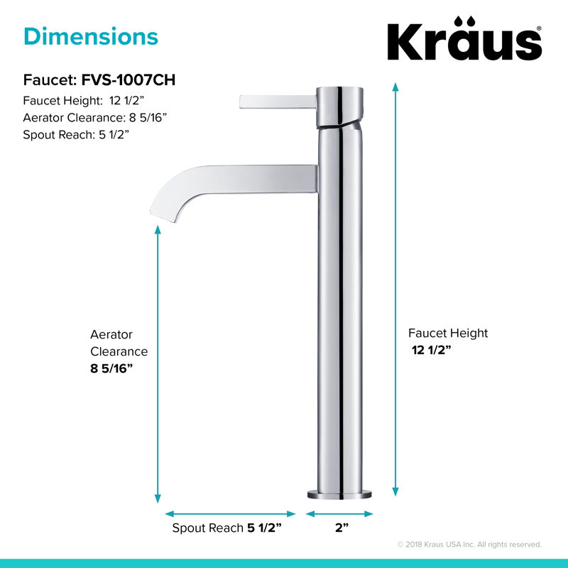 Robinet pour salle de bain à poignée simple avec drain escamotable Kraus Ramus, Chrome