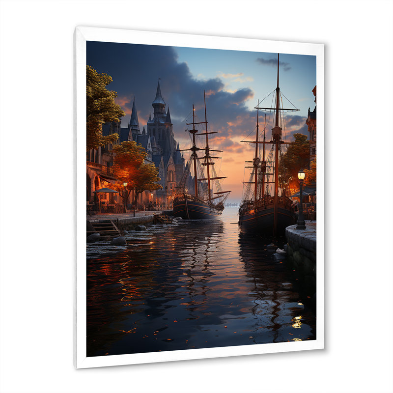Helden, Allemagne, vue sur le port, H 32 po x l 24 po x P 1 po, Cadre photo blanc