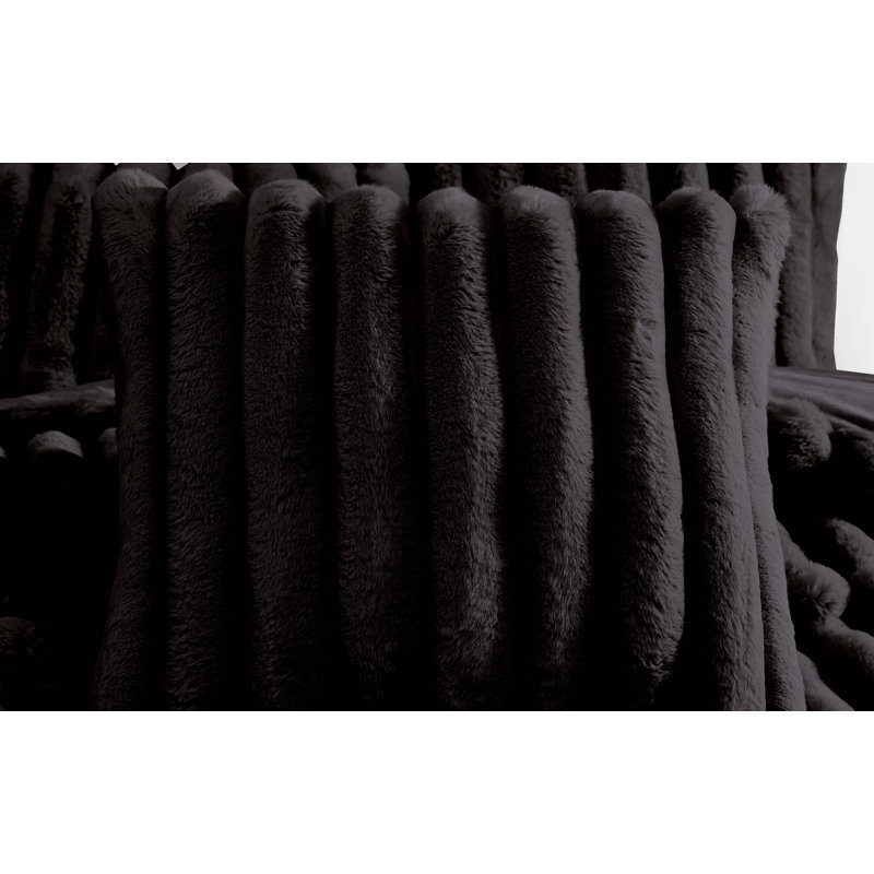Black Twin XL Faux Fur Reversible Comforter Set