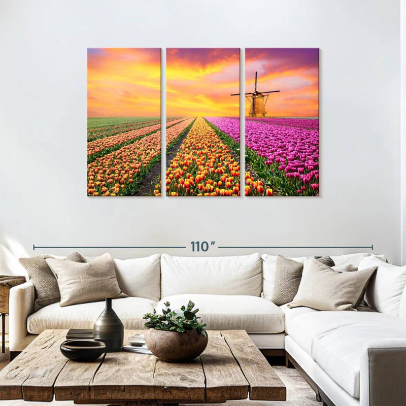 Champ de fleurs de tulipes Alvord Sunrise, H 48 po x l 74 po