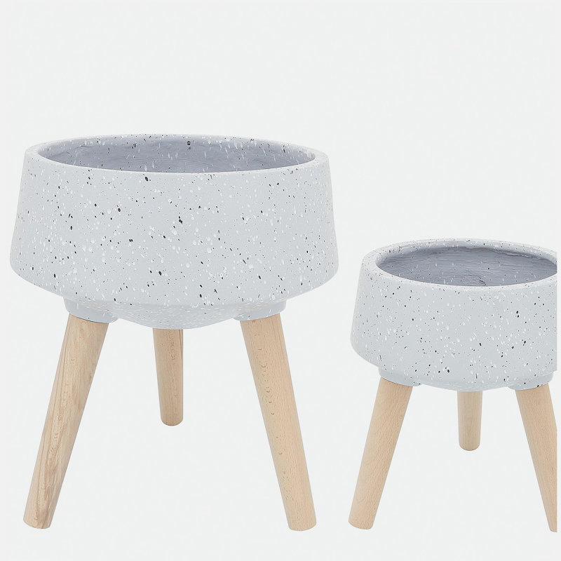 S / 2 DÉCORSEUR DE PIERREZZO 11/15 "AVEC PIEDS EN BOIS, GRIS