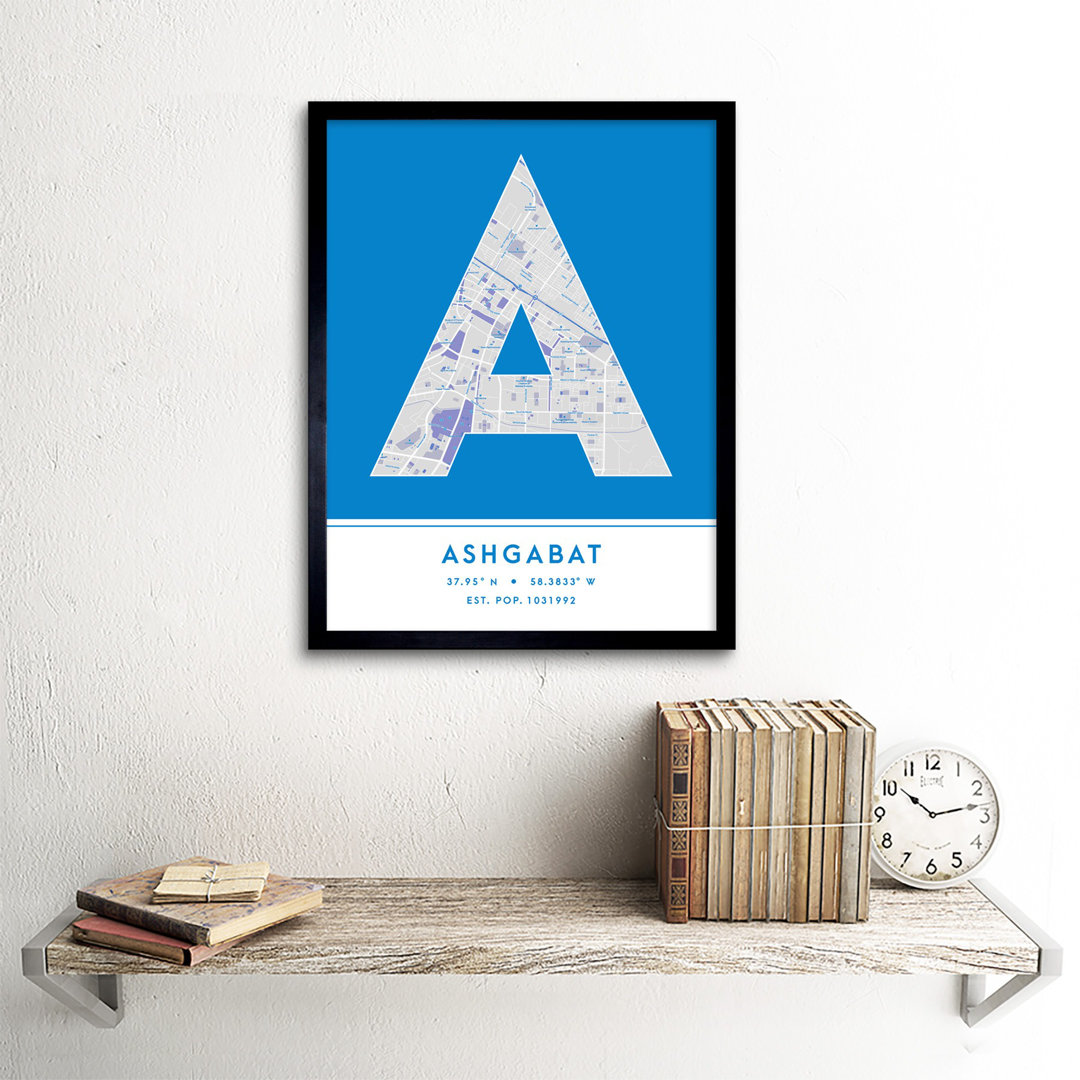 Ashgabat City Map Ashgabat Blue - Single Picture Frame Typography