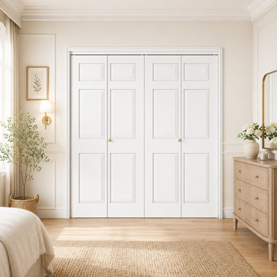 72"x 80"H 6-Panel Manufactured Wood Double  Bi-Fold Door with Installation Hardware Kit