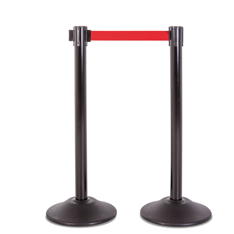 Poteau de sécurité en acier noir de qualité supérieure avec ceinture rétractable de 7,5 pi (poteau noir / ceinture rouge)