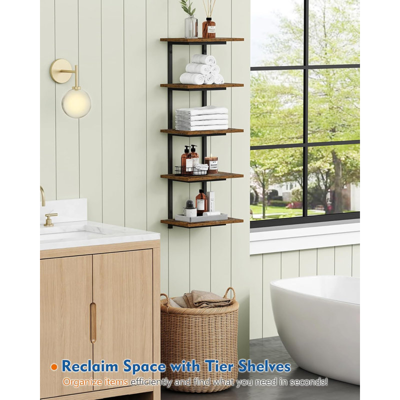 5 Tier Wall Bookshelf Unit for Bedroom Books, Large Floating Book Shelves Wall Mounted