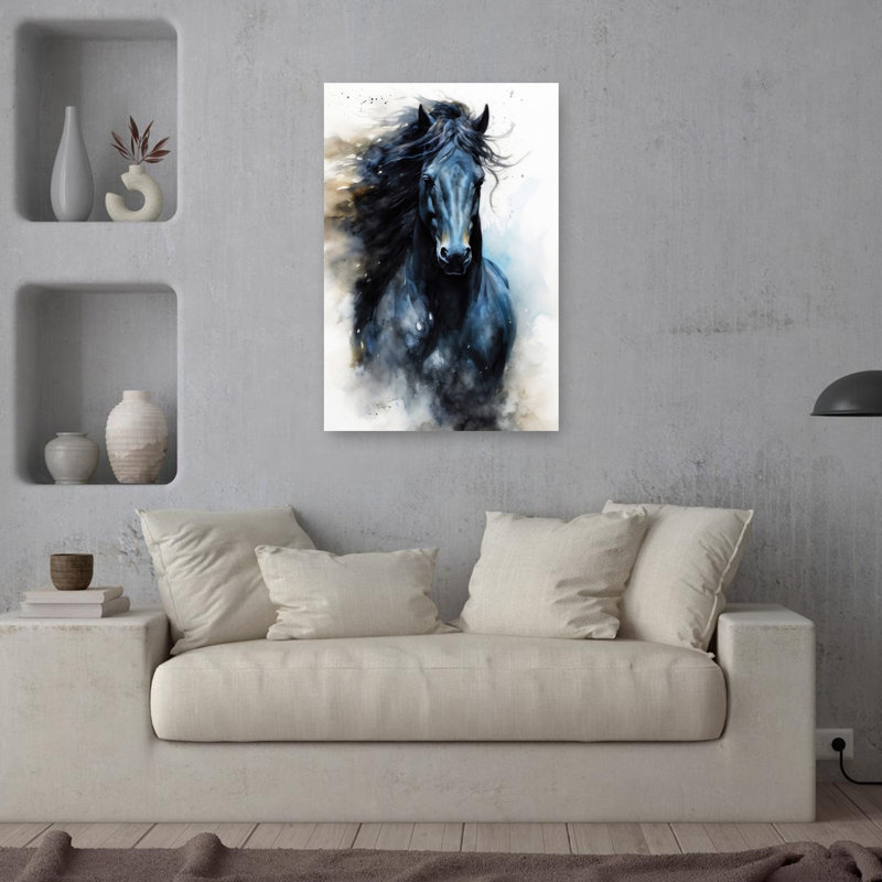 Impression d'art mural cheval foncé galop contemporain, H 36 po x l 24 po
