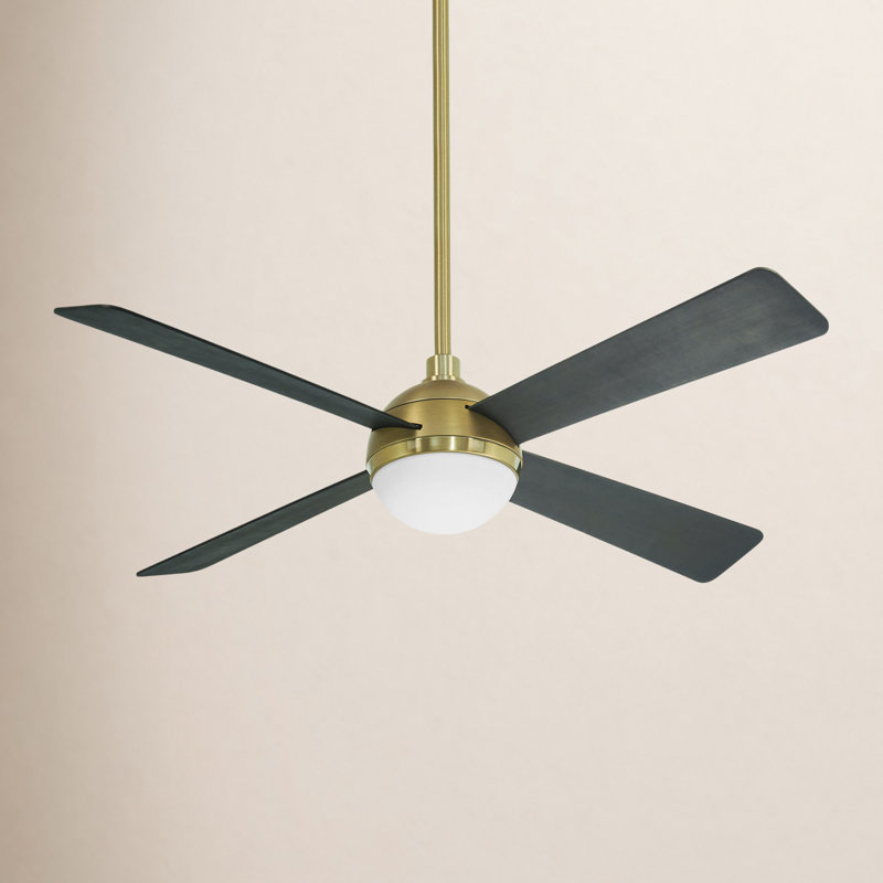 54" 4 - Blade LED Standard Ceiling Fan with Remote Control and Light Kit Included, Soft Brass with Brushed Blades