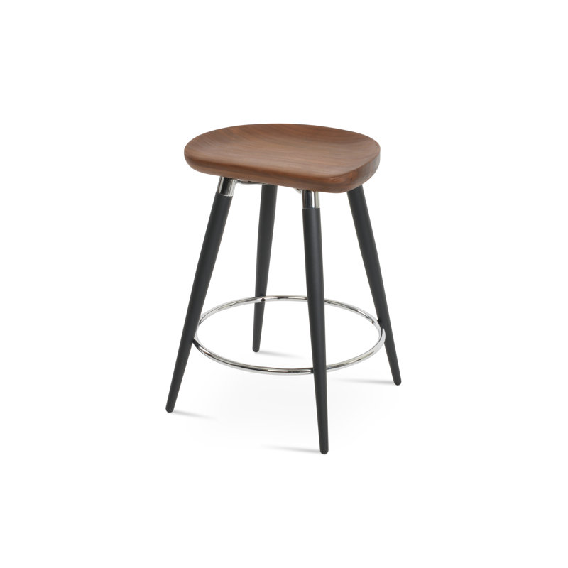 Tabouret de bar et de comptoir Cattelan Ana en noyer massif, Tabouret de bar (siège d'une hauteur de 30 po), Noir / chrome