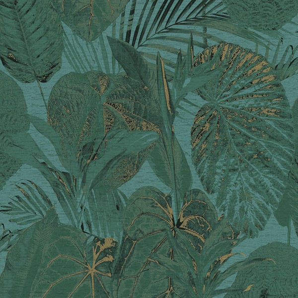 Flourish 10m x 53cm Glitter Wallpaper Roll, Dark Green