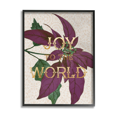 «Joy to the world», poinsettia mauve à motif floral surdimensionné, rustique surdimensionnée, estampe numérique encadrée, art texturé par Daphne Polselli