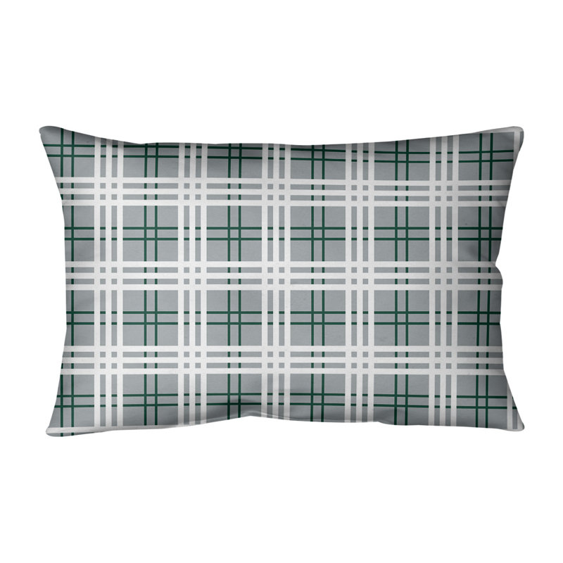 Housse de coussin et insert rectangulaires Luxury, Gris / vert forêt / blanc, Mélange de coton