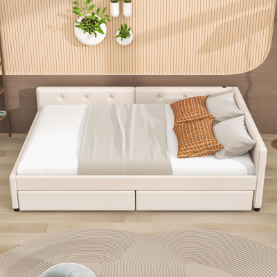 Upholstered Daybed with Built-in USB Ports and 2 Storage Drawers by HaddaKella
