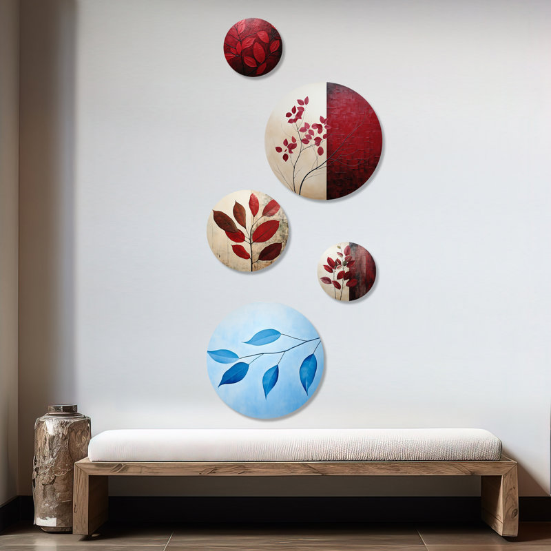 «Azure Asymmetry Leaf Chronicles», ensemble d'art mural rond 5 feuilles