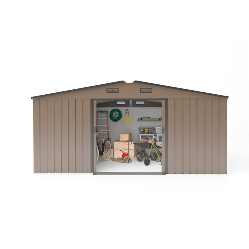Durable 10x12ft Metal Storage Shed With Dual Windows, Brown