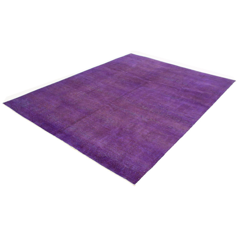 Tapis décoratif mauve en laine noué à la main de conception unique noué à la main des années 1980 9 pi 10 po x 12 pi 9 po