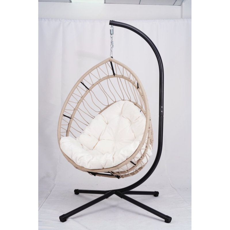 Elegant Outdoor Egg-Shaped Hanging Chair with Stand, White