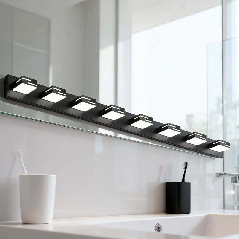 Modern LED Bathroom Vanity Light Fixture, 8-Light Dimmable Matte Black Vanity Lighting With 350° Rotatable Acrylic Heads, Cool White 6000K For Mirror Illumination