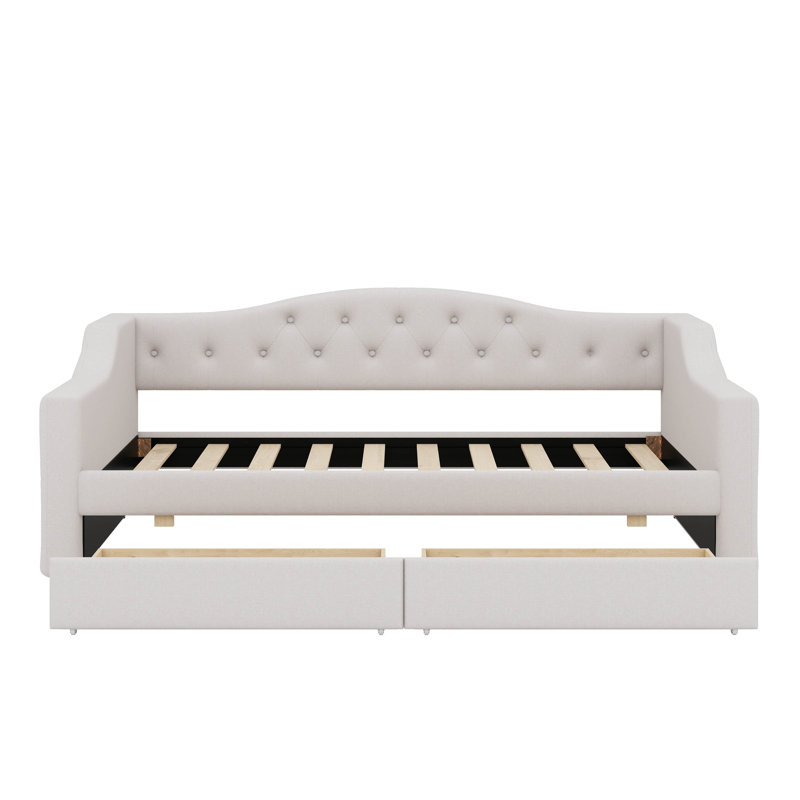 Lit de jour simple TG avec éclairage DEL amélioré et solution de rangement à deux tiroirs, Beige