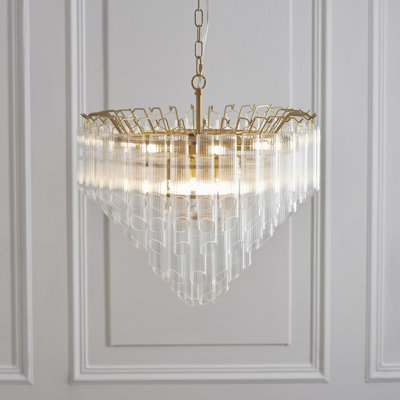 Woodland 12lt Pendant light Angled finished in Brass and Clear