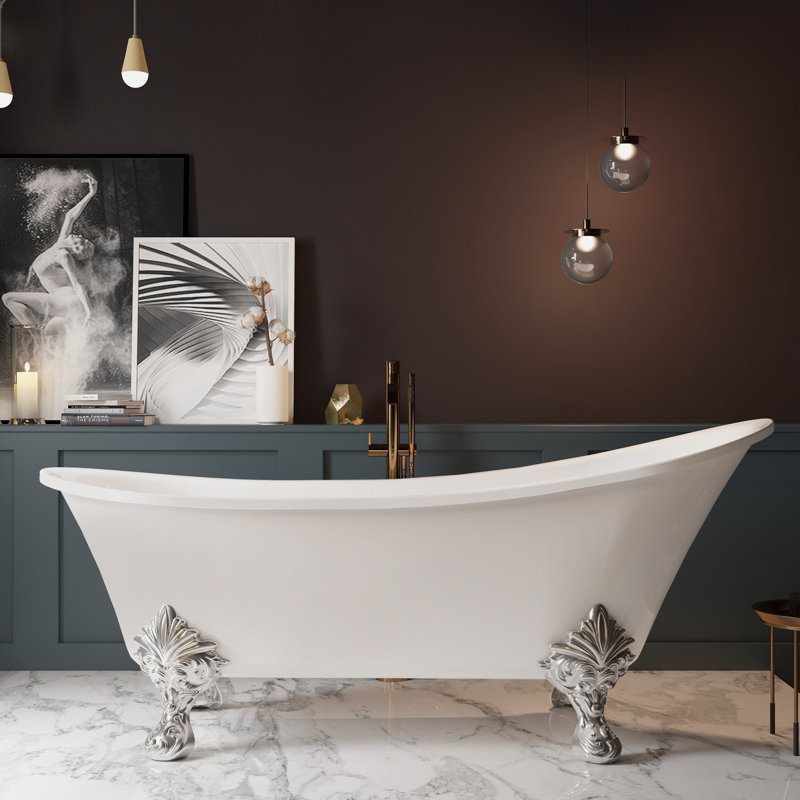 Baignoire de trempage en fibre de verre 60 "x 28", Blanc lustré