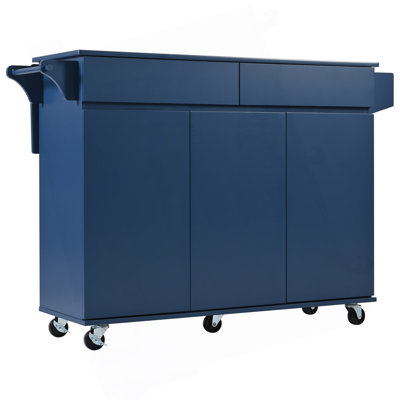 53.2''  Kitchen Island With Drop Leaf, Kitchen Storage Cart With Spice Rack, Towel Rack And 2 Drawers, Rolling Kitchen Island On Wheels With Adjustable Shelves For Kitchen, Dining Room, Navy Blue