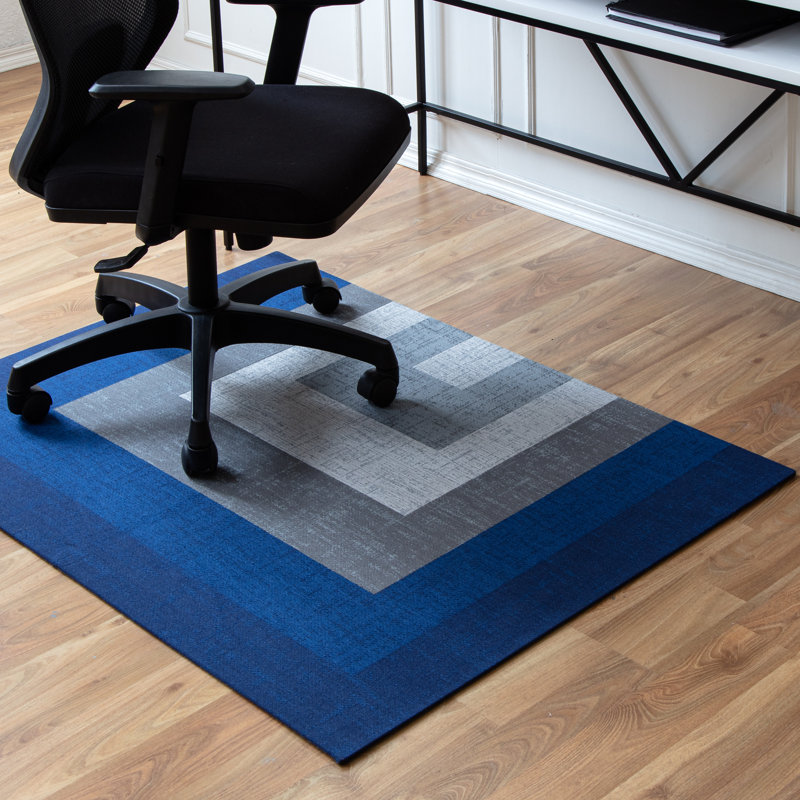 Ponca Blue and Gray Rectangular Office Chair Mat