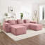 Canapé d'angle modulaire moderne 3 places en velours côtelé rose, en forme de U, avec coussins décoratifs et 2 poufs amovibles - Rose