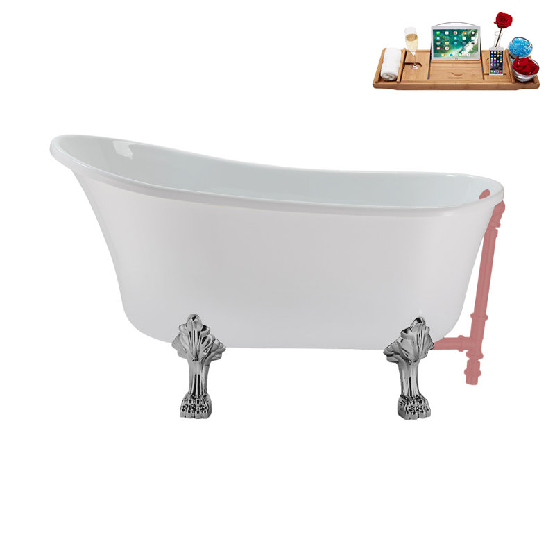 51.2'' x 25.6'' Soaking Acrylic Bathtub, Polished Chrome, Matte Pink