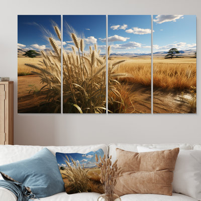 «Golden Harvest Meadow Horizon II - Prairies», art mural 4 pièces pour le salon