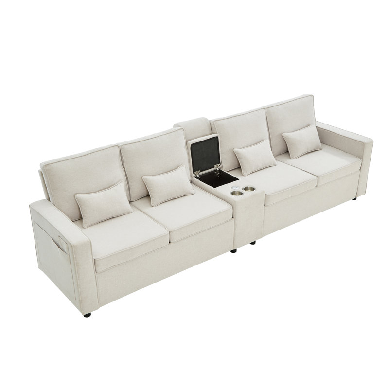 4 Seater Linen Sofa, Beige