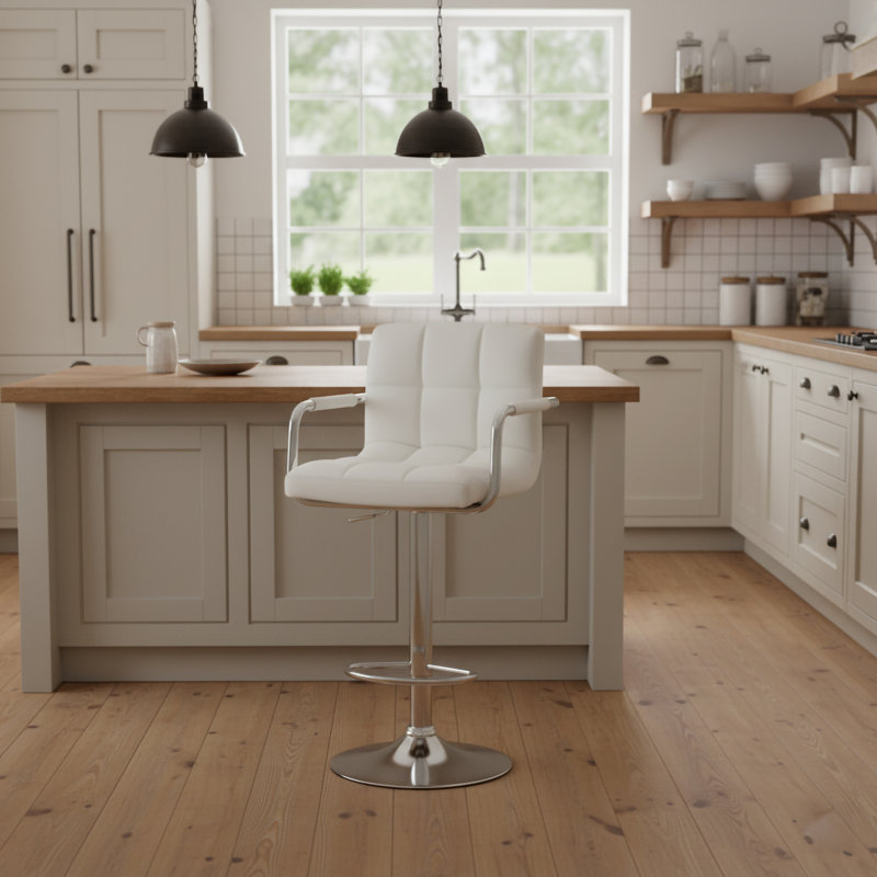 Gleneagles Swivel Upholstered Adjustable Height Counter Stool with Metal Frame, White