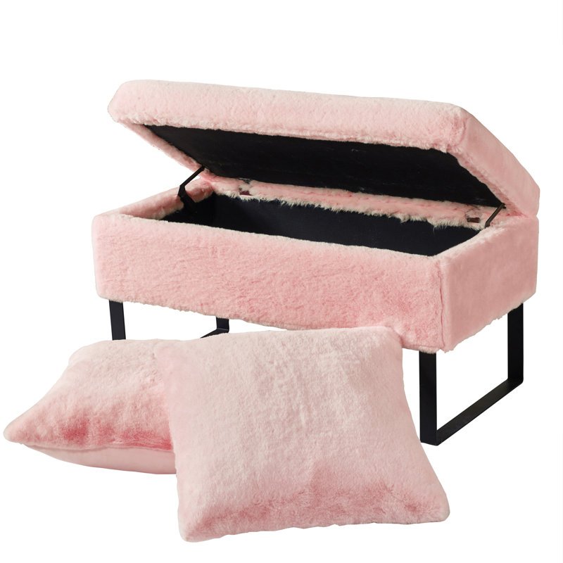 Repose-pieds avec rangement Lovitto, Fausse fourrure quartz rose