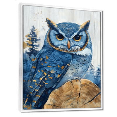 «Graylon Owl Into Saphir Forest Landscape I», art mural hibou