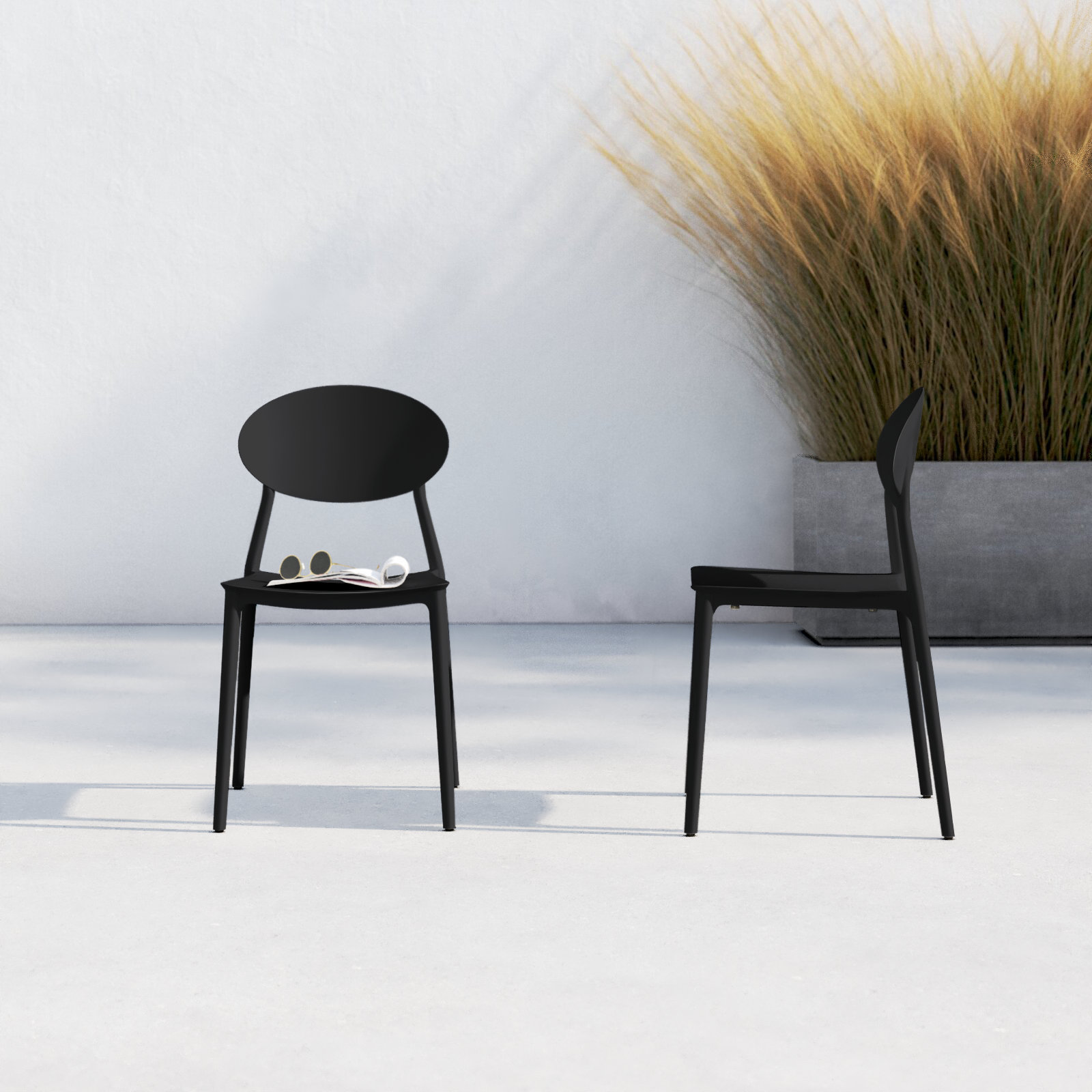 Aldric Stackable Patio Side Chair, Black