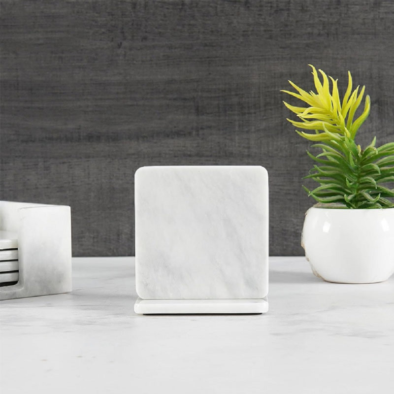1 Marble Square 6 Piece Coaster Set With Holder