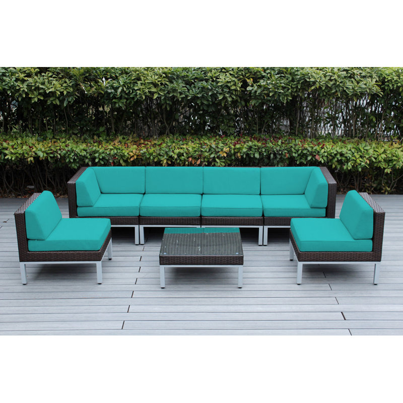 Ensemble de conversation avec coussins pour 6 personnes Ravshan, Brun foncé, Supercrylic turquoise