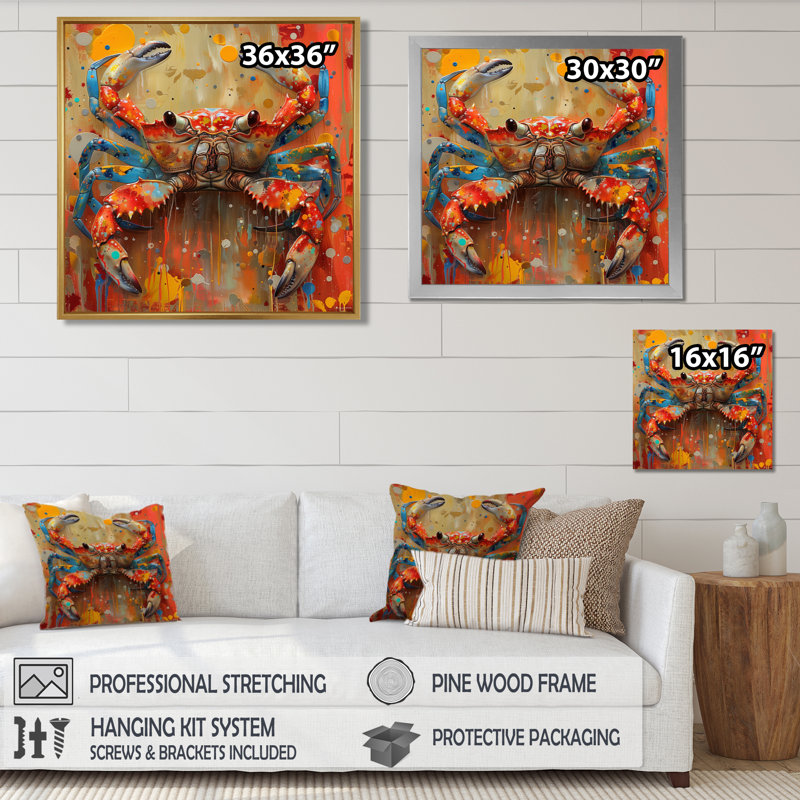 «Orange Jaune Cancer Constellation II - Astronomie Cancer», art mural, Toile avec cadre flottant or