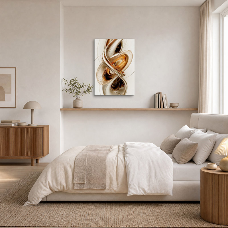Tableau abstrait tourbillonnant en bronze et or métallisés sur toile, H 36 po x l 24 po