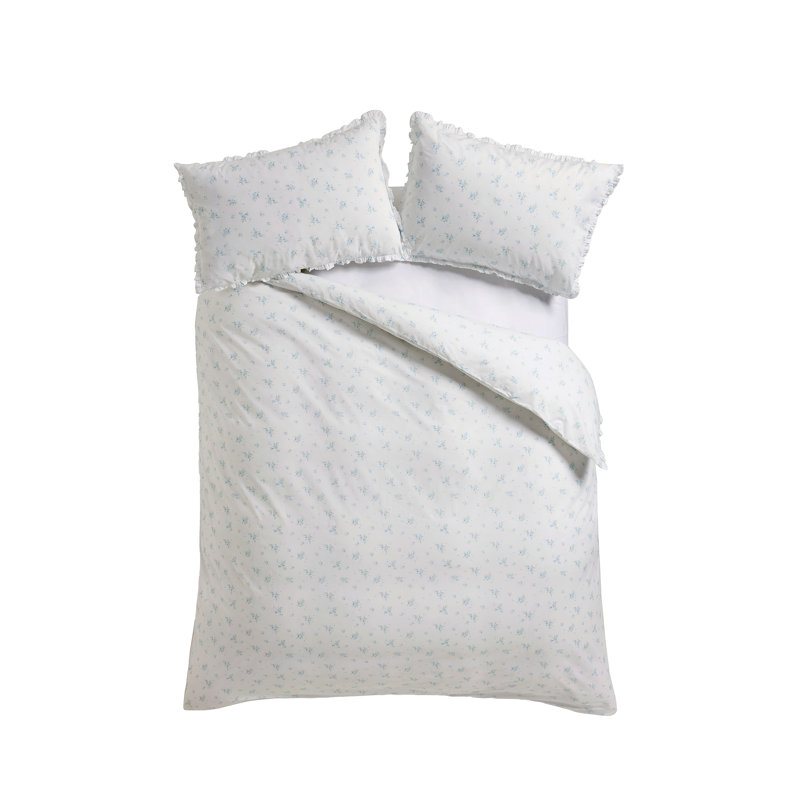 Floral Duvet Cover Set, Kingsize Duvet Cover Set + 2 Pillowcases, White/Blue Floral
