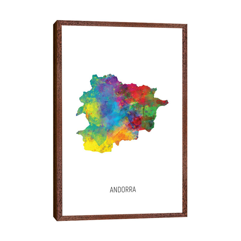 Andorra Map by Michael Tompsett - 1 Piece Floater Frame Wall Art on Canvas, 66.04 cm H x 45.72 cm W