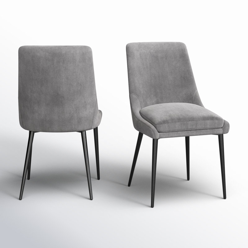 Linen Blend Metal Side Chair Dining Chair, Goose, Black