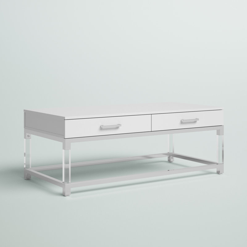 Ungar Coffee Table, White, Chrome