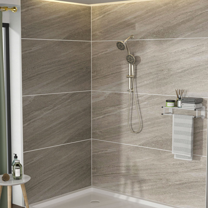 Pomme de douche double multifonction - Système de douche avec pomme de douche à pluie de 4,7 po, douche à main à 7 fonctions, barre coulissante réglable
