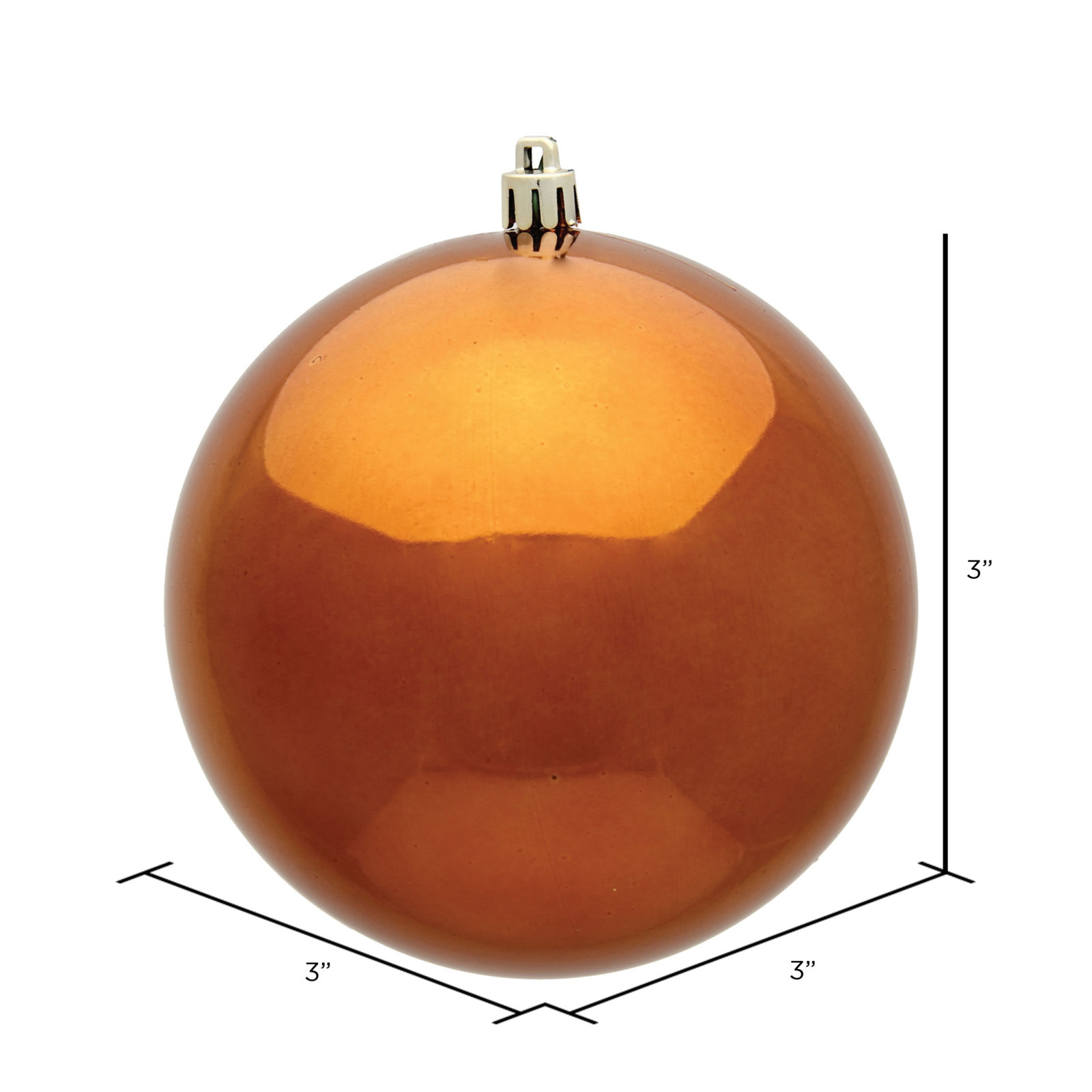 Holiday Décor Ball Ornament, Copper Shiny, 3" H x 3" W x 3" D