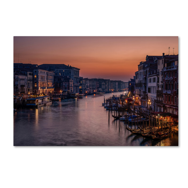 « venice grand canal à coucher de soleil », reproduction de photo sur toile tendue, H 22 po x l 32 po