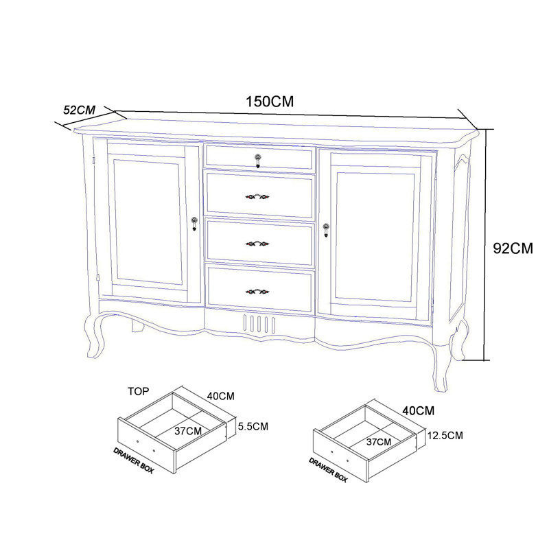 Deskins 150cm Sideboard, Cream/Brown